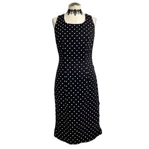 Leslie Lucks Polka Dot 1980's Cocktail Pencil Midi Dress Retro Pinup Rockabilly